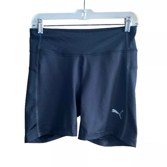 NWT Puma Women's Black Logo Stretch Cleverdry Tech Fitness Shorts Size Large - Picture 1 of 13